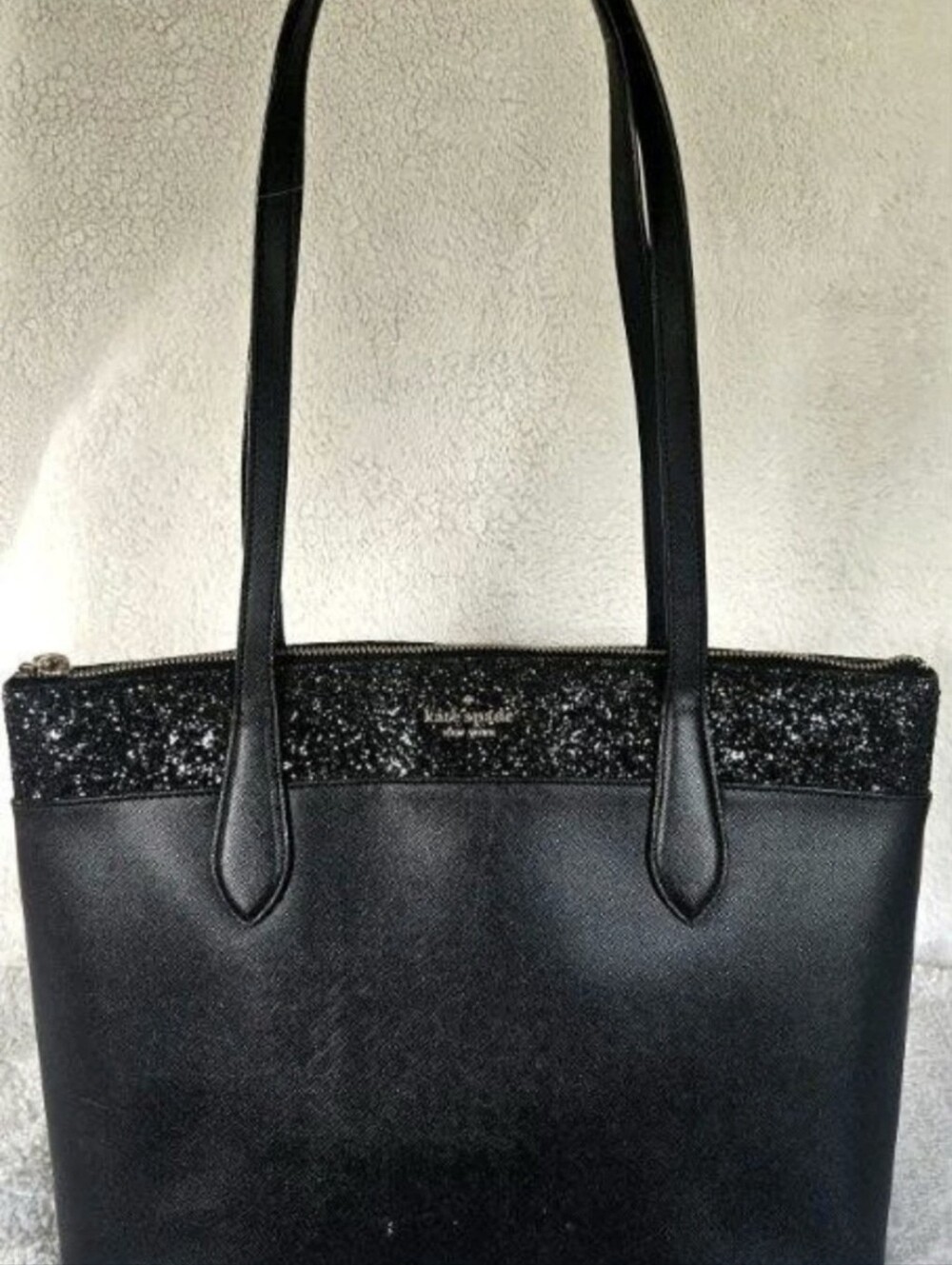 Kate Spade Flash Glitter Black Tote Saffiano Cherrywood  $359 MSRP FS